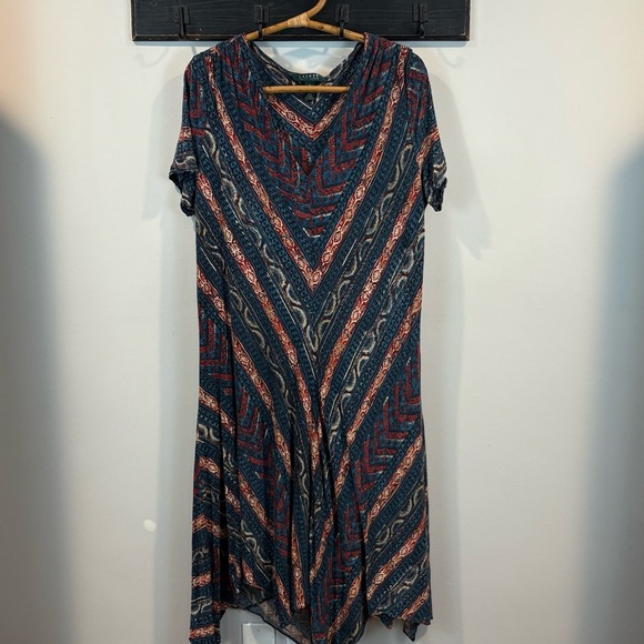 Ralph Lauren Boho Southwestern Chevron Stretch Knit Midi Dress Size 1X - Picture 2 of 8